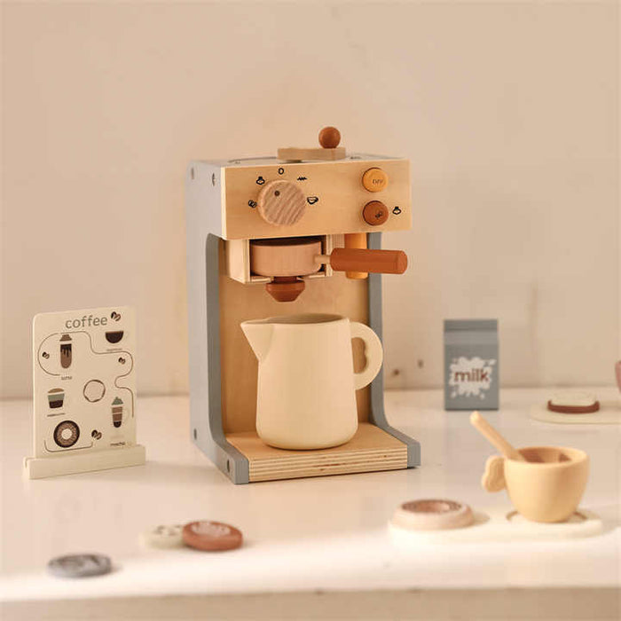 Unisex Wooden Coffee Machine Pretend Play Toy Set