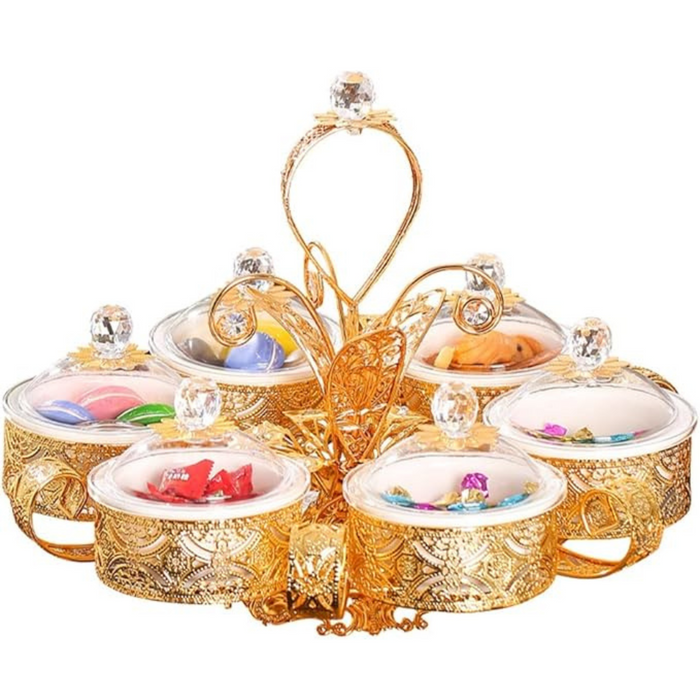 Gold Metal Serving Trays (6 pieces) Ceramic Bowls.