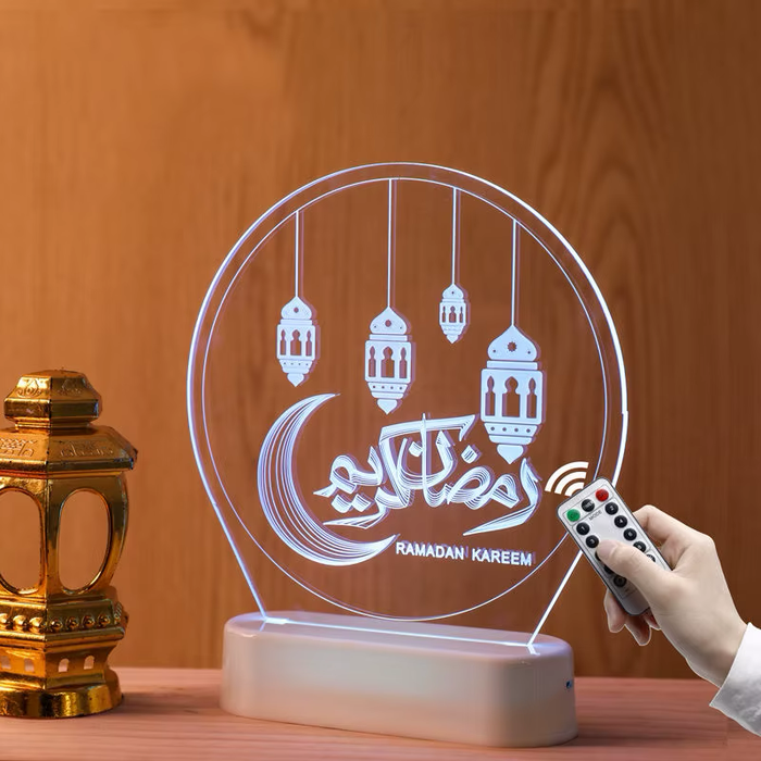 مصباح ليلي LED ثلاثي الأبعاد من الأكريليك – مصباح رمضان كريم لزينة رمضان